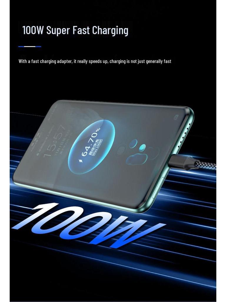 Магнитный кабель USB-C 100 Вт, совместимый с Apple, алюминиевый сплав с 48 жилами для автомобилей