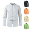 Men's Casual Fashion Long Sleeve Shirt Men's Solid Color Cotton Linen Stand Collar Button Long Sleeve Shirt