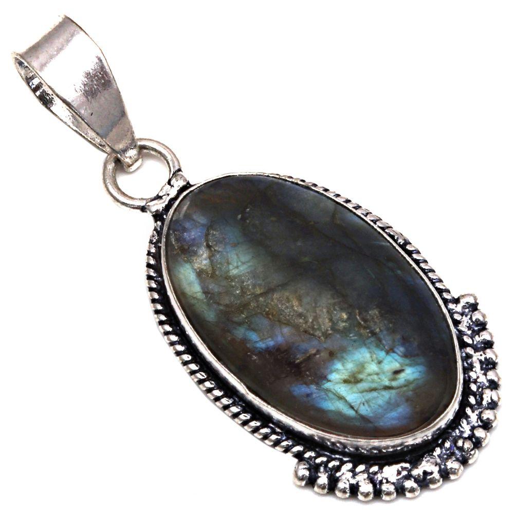 Pendant Shiney Labradorite Gemstone Gift For Her Silver Jewelry 1.75"