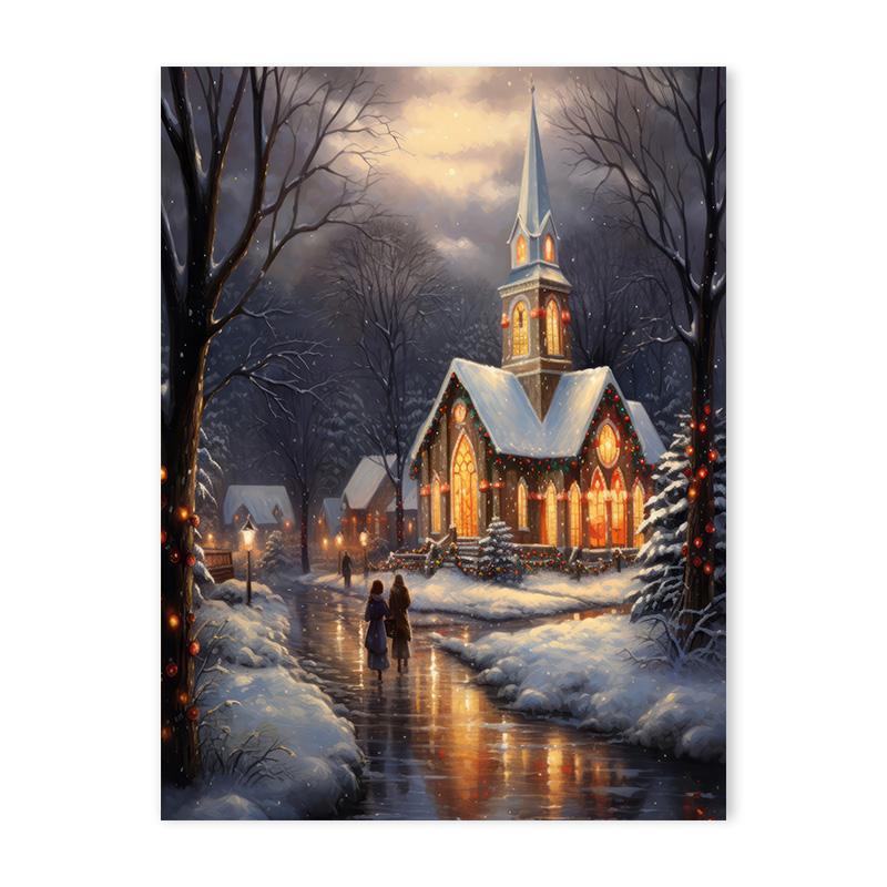Merry Christmas Holiday Decorative Canvas Painting Nordic Santa Claus City Snow Scene Posters Living Room Wall Art Home Decor