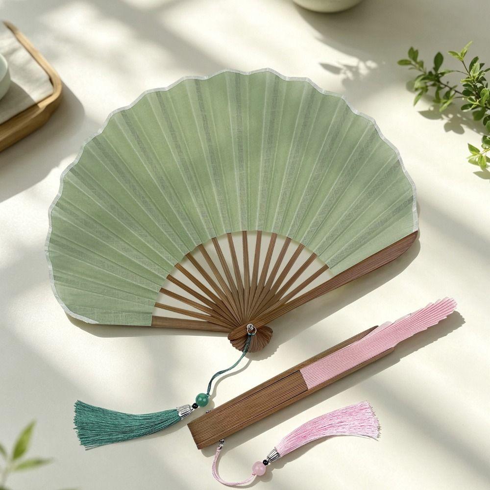 Solid Color Folding Hand Fan Bamboo Frame Retro Handheld Fan Mini Shell Fan Chinese Style