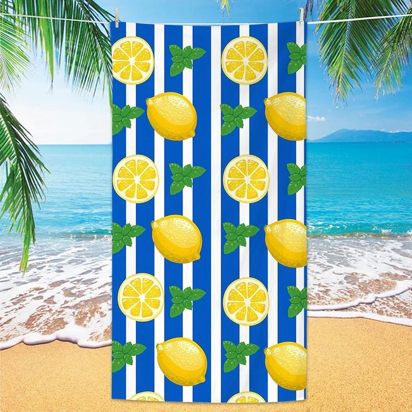 Lemon Stripe Microfiber Beach Towel Oversized Quick Dry Sand Free Bath Towels Large Lightweight Swimming Blanket Swimwear
