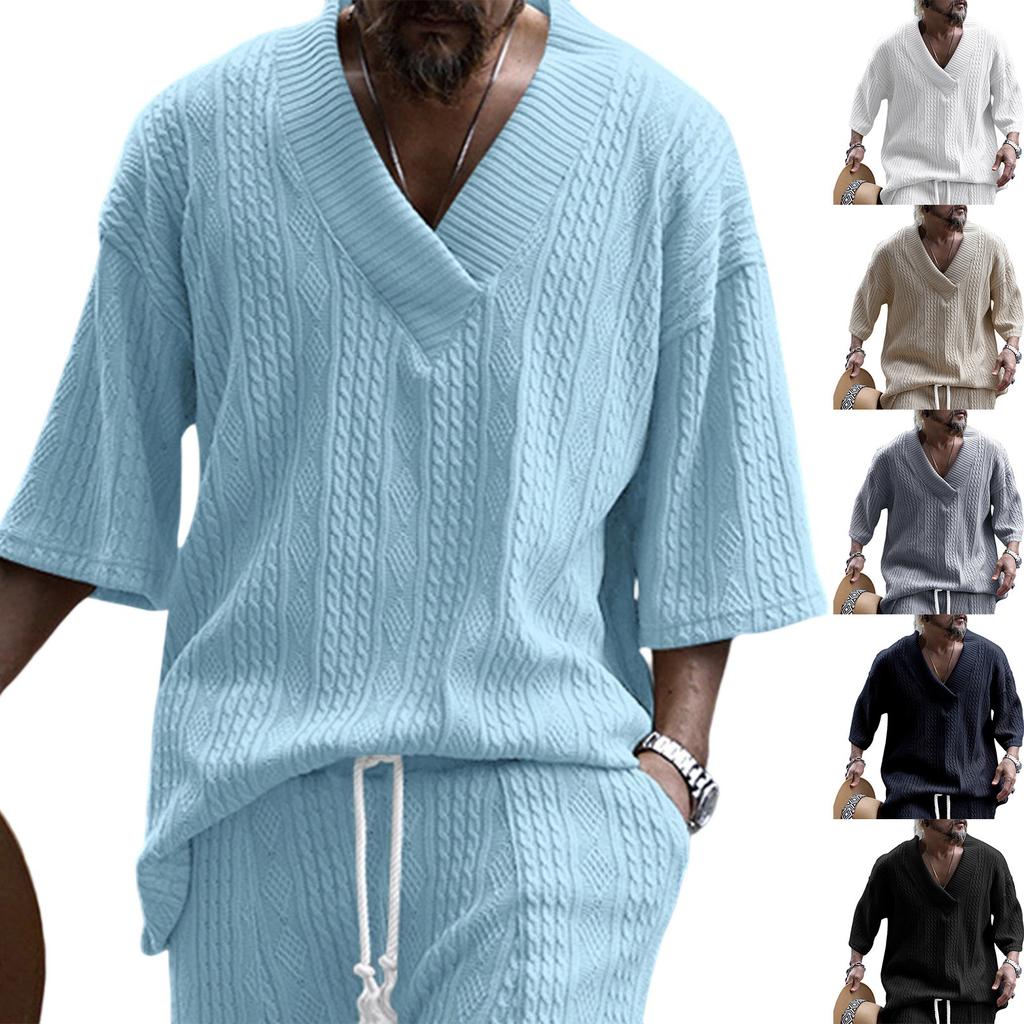 Men'S Large V-Neck Loose Casual Short Sleeved Shirt Sports Top