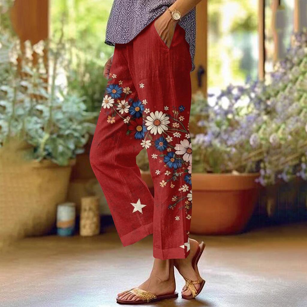 Женские повседневные модные принтованные прямые брюки с карманами