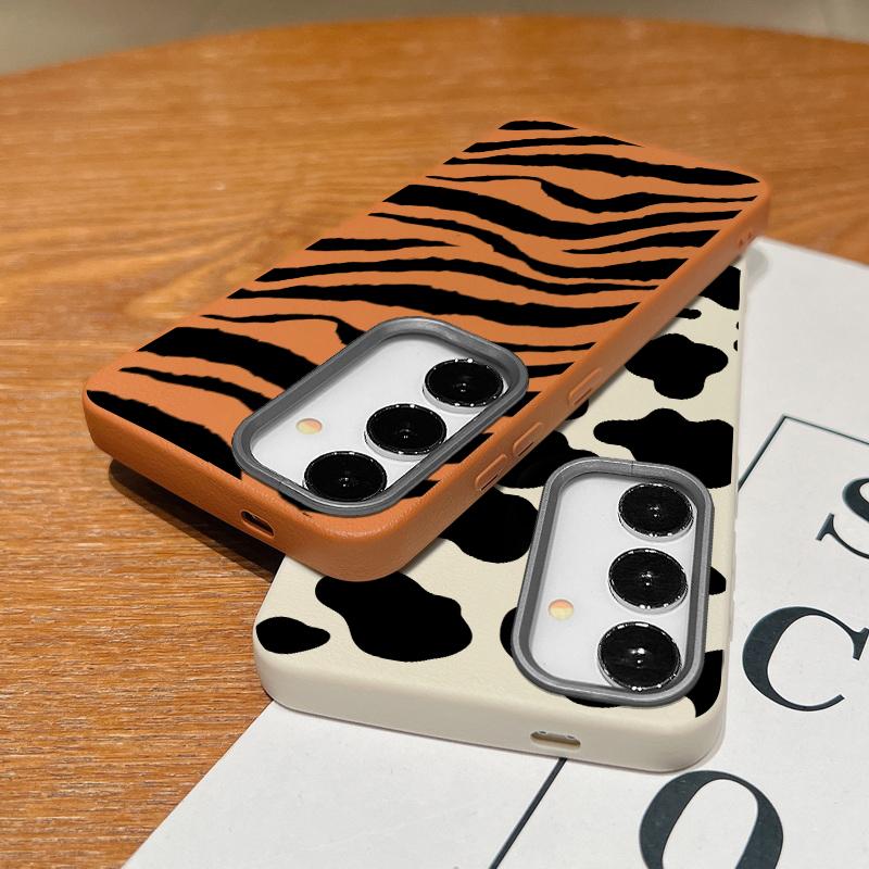 Ударопрочный тонкий матовый чехол для телефона с рисунком коровьей полосы для Samsung S25 Ultra S24 FE S23 S22 S21 A56 A36 A16 A55 A15 с рисунком зебры и мягкой текстурой из ТПУ кожи
