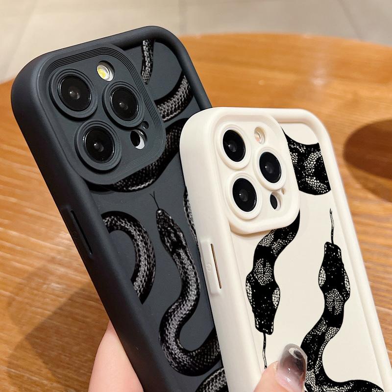 Black Snake Print Phone Case For iPhone 16 15 14 Pro Max 13 12 11 XS X XR 7 8 Plus SE 2022 Shockproof Candy Soft Silicone Cover