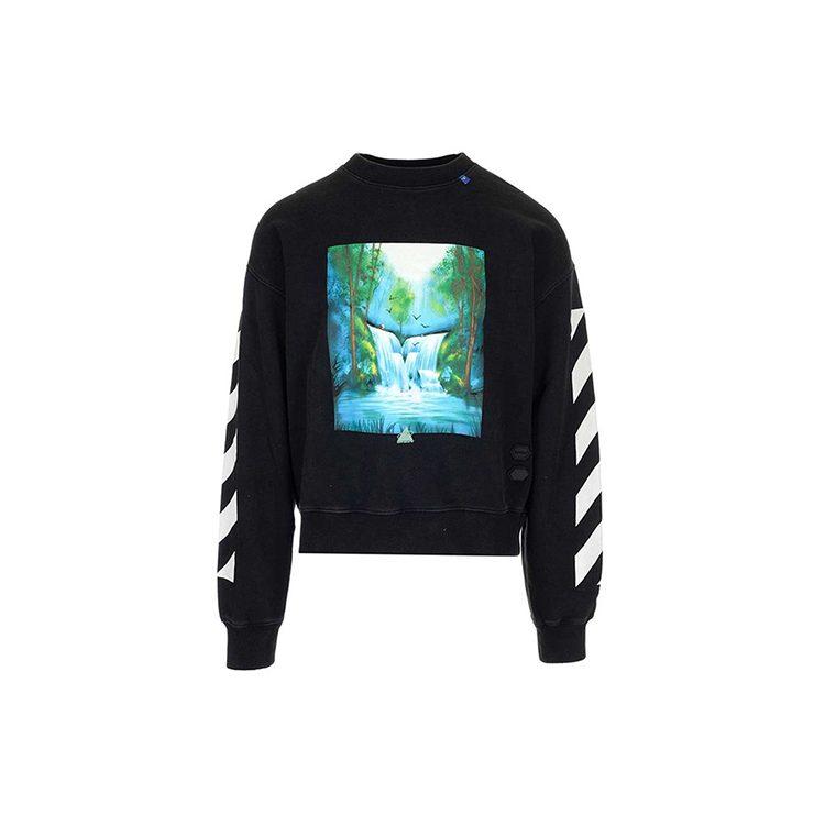 Свитшот OFF WHITE с принтом «Водопад» с круглым вырезом OMBA035E19E300151088