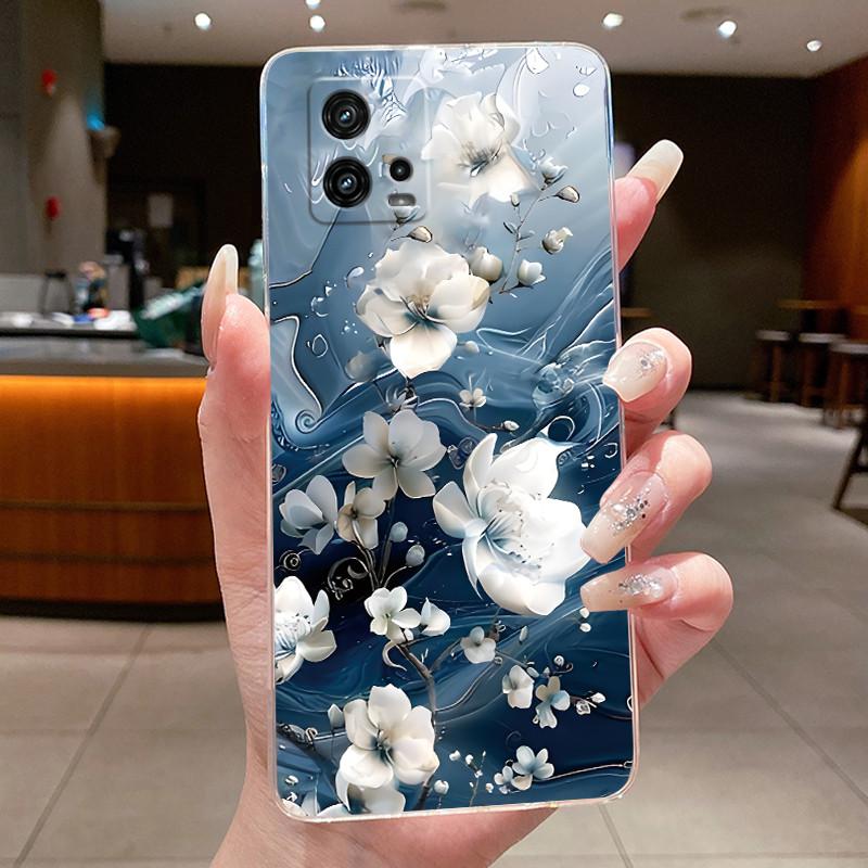 For Cover Motorola Moto G72 Case G 72 Flower design Clear Soft Silicone Back Funda Bumper For Moto G72 MotoG72 Phone Cases Coque
