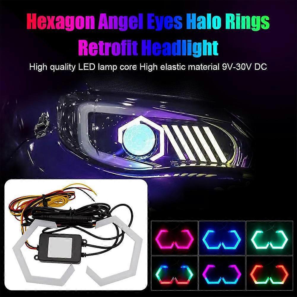 RGB LED Headlight Refit Colorful Angel Eye Halo Rings Hex Light App Remote