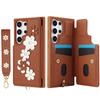 Phone Case for Samsung Galaxy S25 Ultra Edge S24 Plus S23 FE S22 A06 A07 A26 A17 Flower Card Wallet Hand Strap Leather Cover