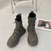 2025 осень новый ретро британский стиль мода шнуровка эластичные сапоги женские интернет знаменитости в универсальные толстые подошвы тонкие сапоги