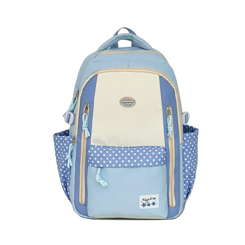 Dot Color Block Backpack Preppy Schoolbag Large Capacity Lightweight Backpack