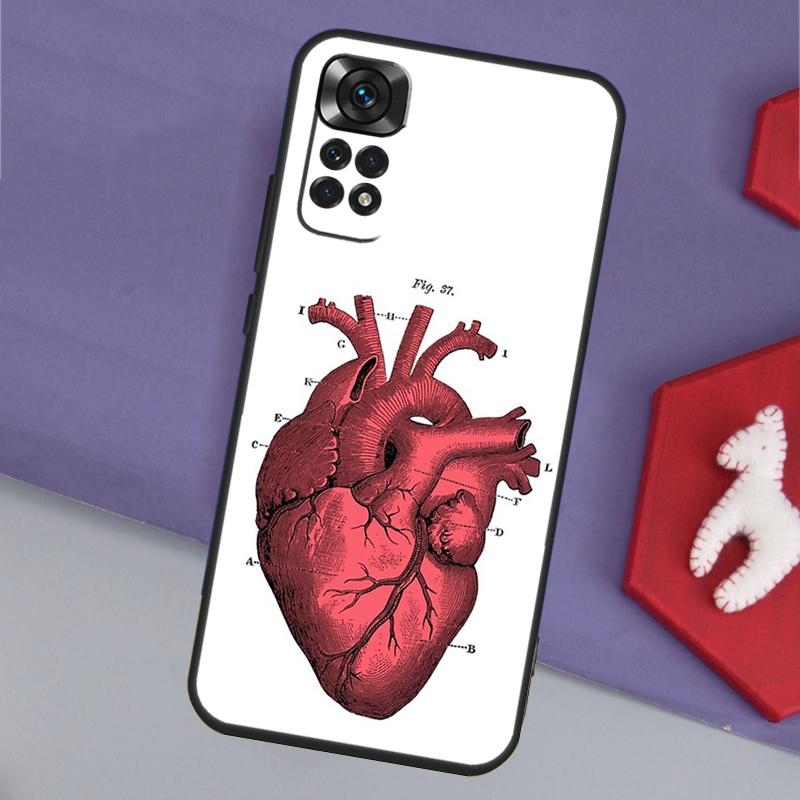 Винтажный Чехол для Телефона с Анатомическим Сердцем и Мозгом для Xiaomi Redmi Note 12 12S 11 11S 10 10S 9 9S 8 Pro Redmi 12 9C 10C 12C