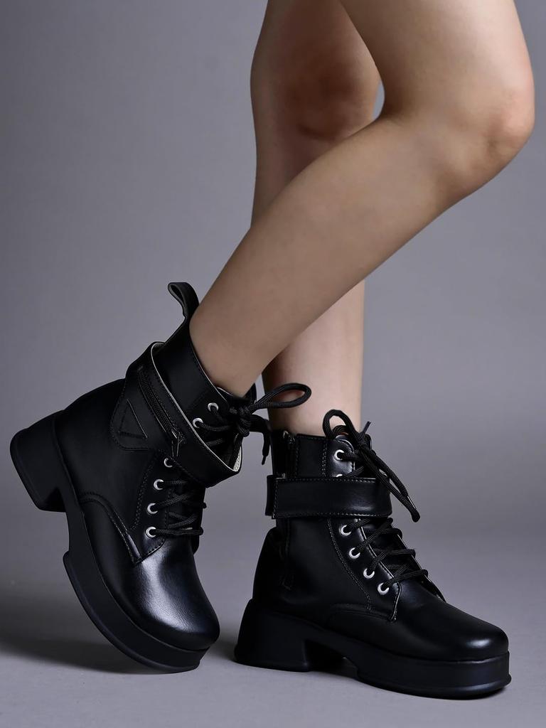 Shoetopia Женские короткие ботильоны на массивном каблуке с нескользящей подошвой, удобные модные ботильоны на щиколотку | Мягкая амортизирующая подошва | Для повседневной носки, вечеринок и зимы