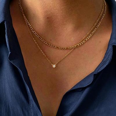 Изысканное двухслойное колье-цепочка Фигаро из нержавеющей стали с цирконием - Водонепроницаемый летний кулон для женщин