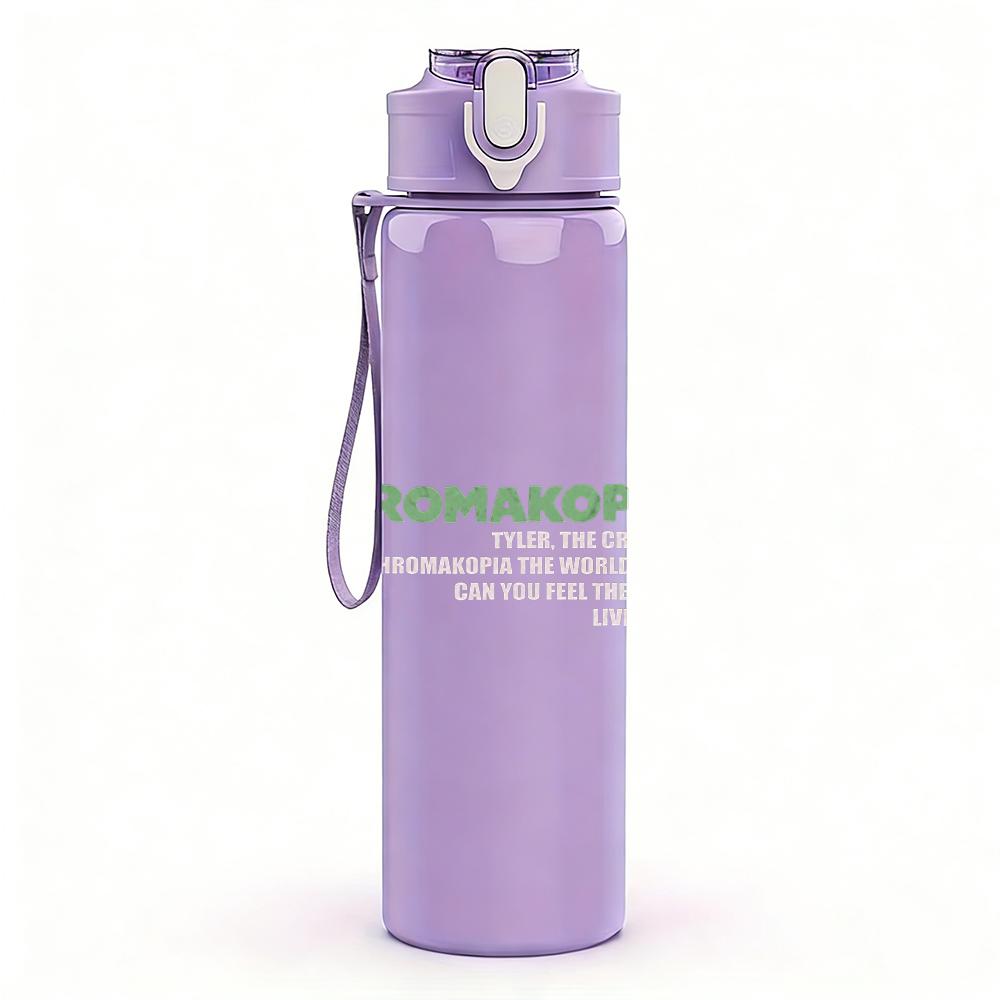 1PC Pink group female band print 750ml colorful plastic sports water bottle leakproof pop up lid with straw for outdoor work home use