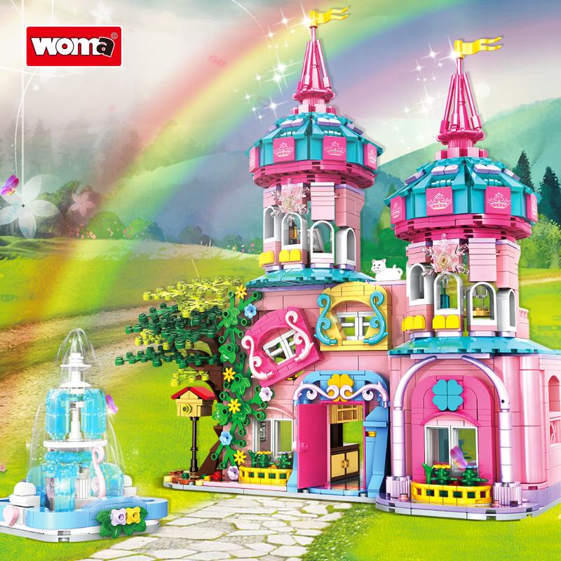 Woma Toys C0233 Plastic ABS Building Block Brick Set Pink Princess Castle Toy for Girl