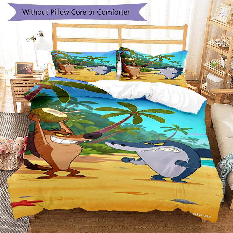 3pcs Zig & Sharko Bedding Set Duvet Cover Closure Includes 1 Duvet Cover & 2 Pillowcases, Soft and Comfortable for All Seasons.