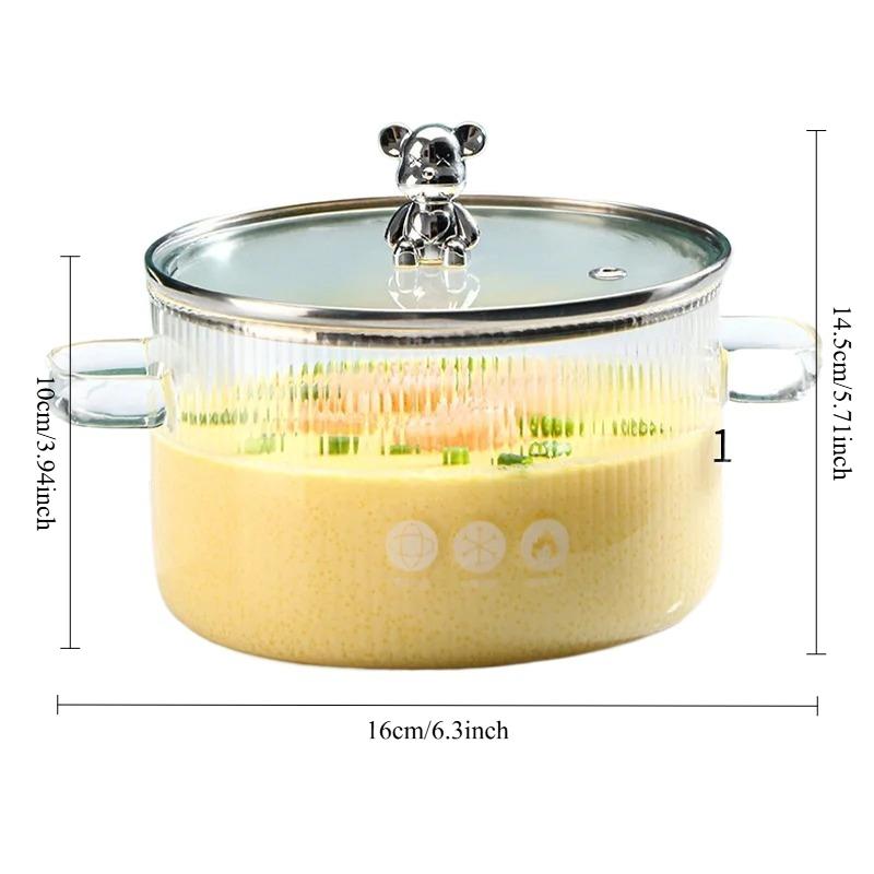 Утолщенная стеклянная кастрюля с высоким содержанием бора и кремния, прозрачная кастрюля для приготовления пищи, кастрюля для супа, подогрев, кастрюля с двумя ручками и крышкой, кухонные принадлежности