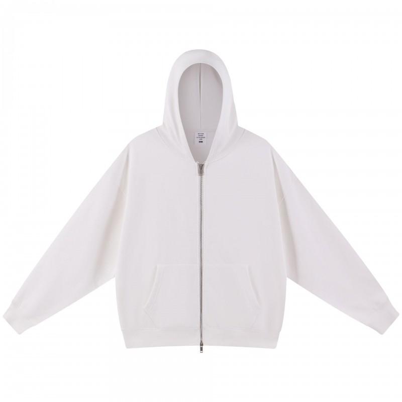 Mens Oversized Hooded Zip-Up Sweatshirt Pure Color Loose Fit Cotton Blend Fall Jacket
