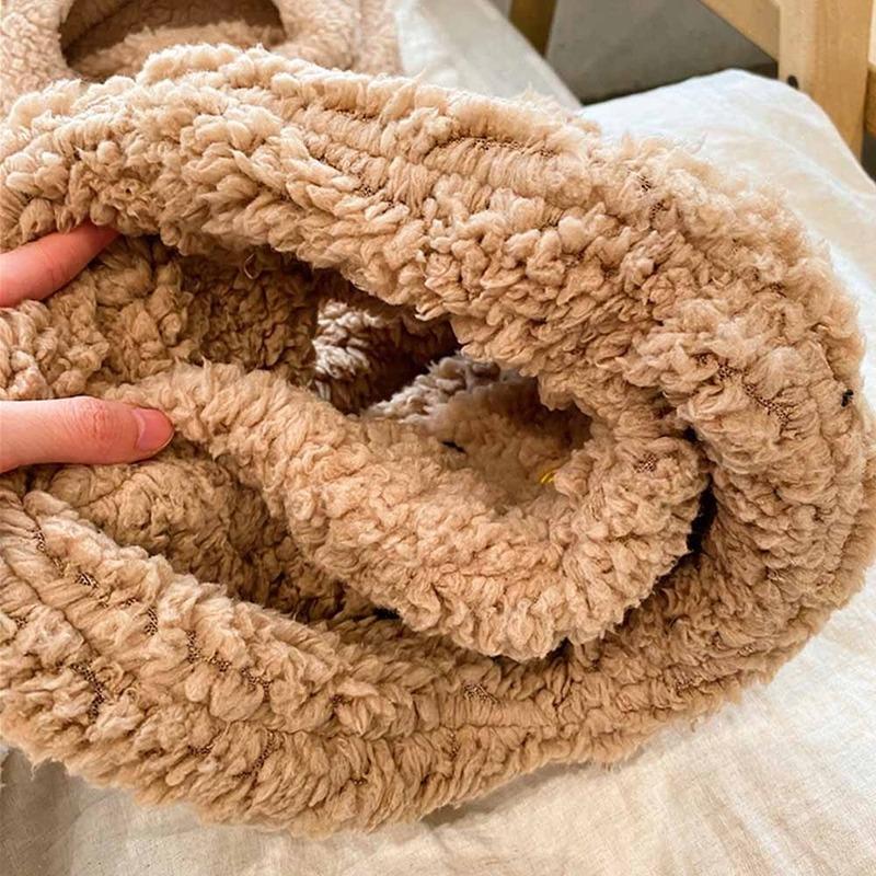 Зимняя милая кепка с ушками медведя из мультфильма, плюшевая маска-шапка с изображением ягненка, теплая утолщенная шапка с защитой ушей, ветрозащитная шапка-шарф для женщин и девочек, подарок