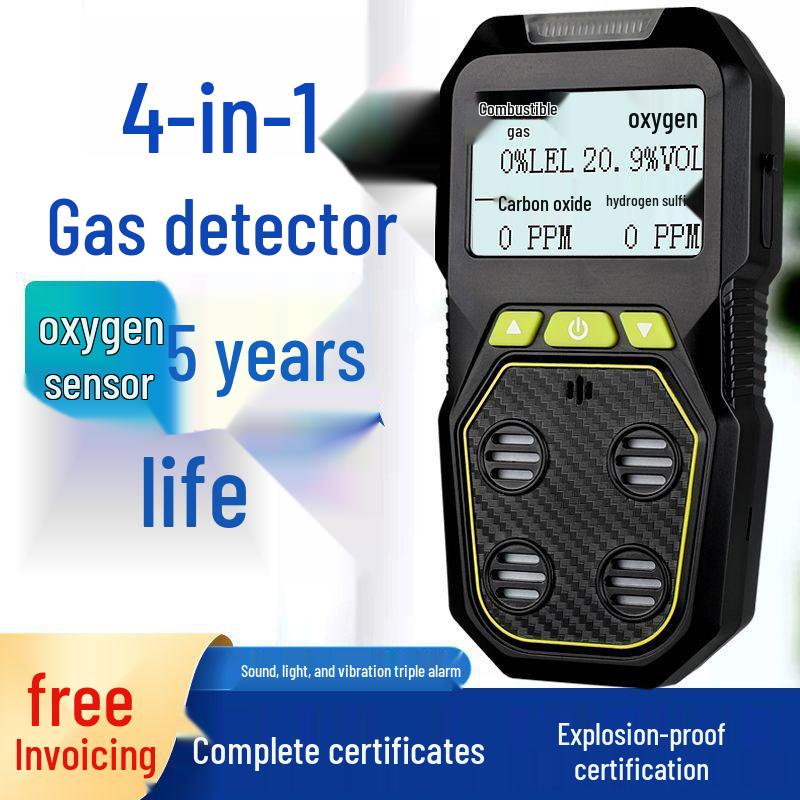 Portable 4-in-1 Gas Detector: Combustible, Oxygen, Hydrogen Sulfide, Carbon Monoxide