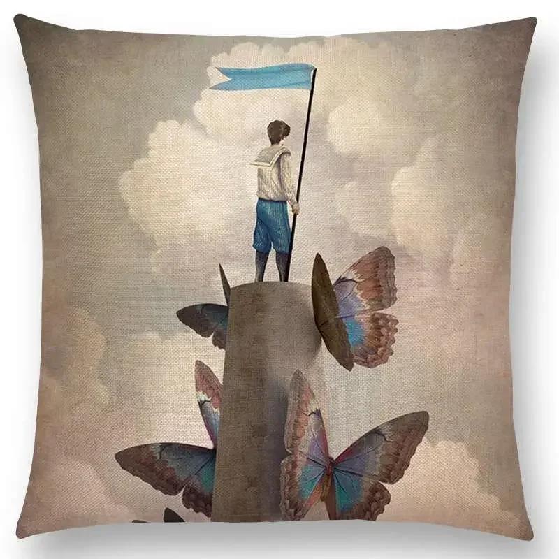 45x45cm Elegant Women Lovely Girl Shakespeare Fantasy Painting Moon Night Swan Dream Tree Cushion Cover Sofa Throw Pillow Cover