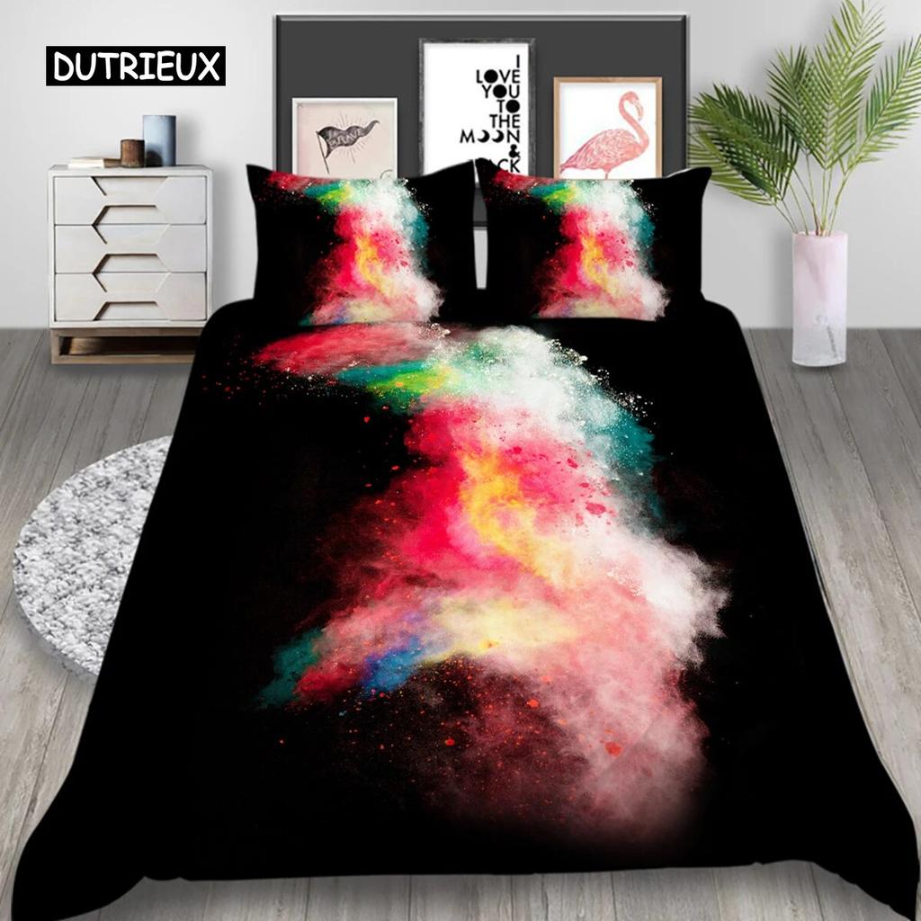 3D Tie Dye King Queen Пододеяльник Красочные всплески чернил Стиль Постельное белье для детей Подростки Взрослые Современное искусство Полиэстер Пододеяльник комплект из трех предметов