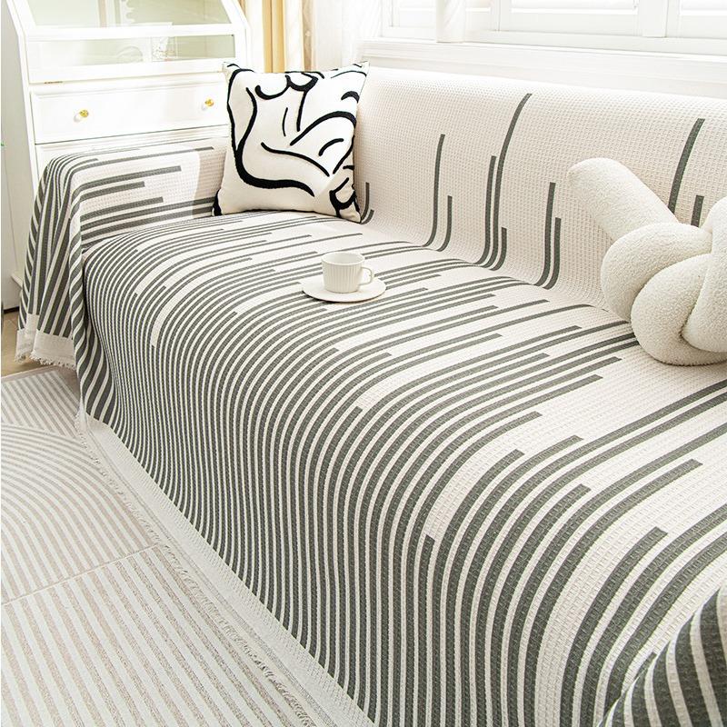 High Sense Sofa Slipcover Full Cover Cloth Nordic Stripes Sofa Towel Sofa Cover Non-Slip Dustproof Cloth