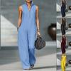 2026 new cross-border, European, American Amazon independent station women's stand-up collar sleeveless casual loose cotton and linen jumpsuit