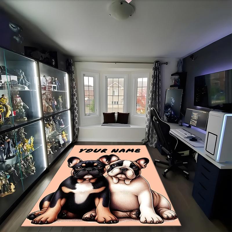 1PC Custom Name French Bulldogs Friendship Theme Floor Mat Ideal for Living Room, Game Rooms, Office, Bedroom,Floor Mat Playful Design