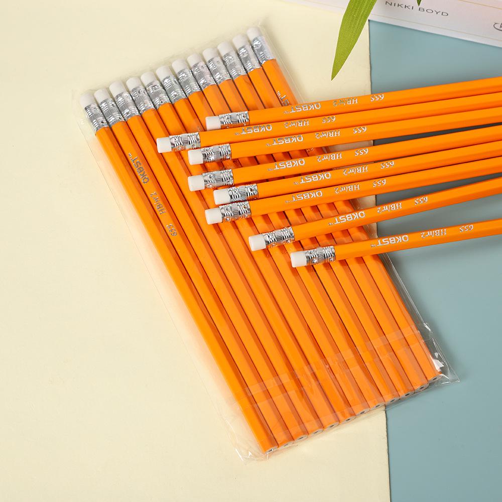 Yellow Wood-Style HB Pencils with Erasers for Children and Primary School Students