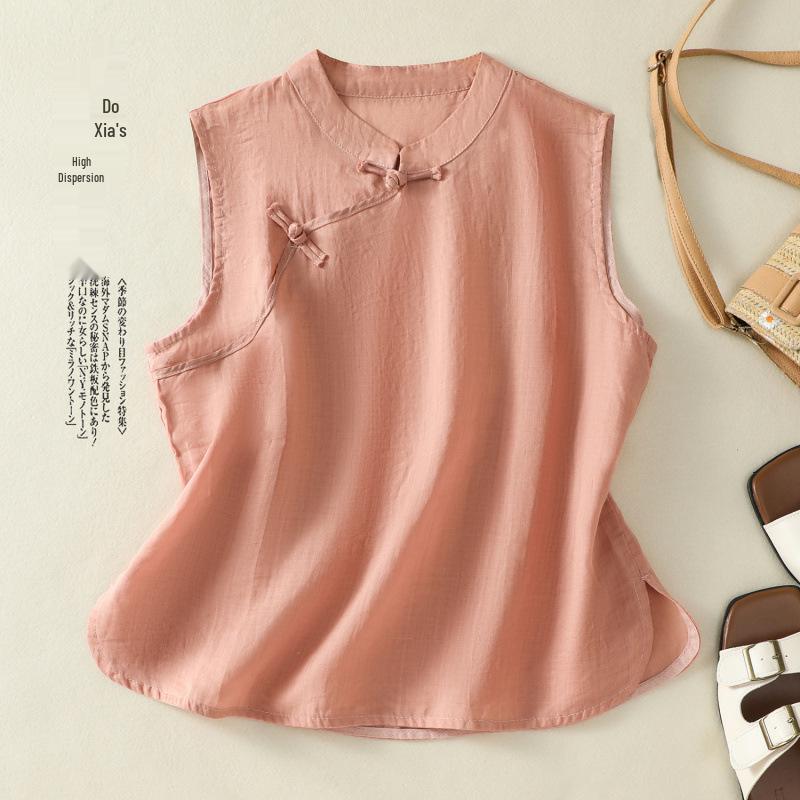 Женский летний ретро топ-жилет без рукавов на пуговицах 2025