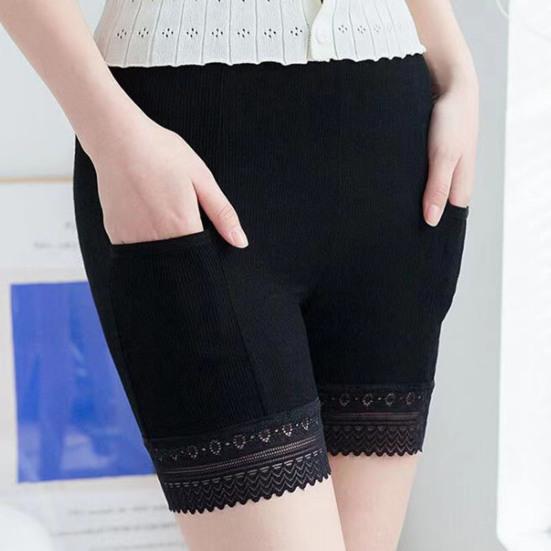 Women Safety Pants High Elasticity Solid Color Seamless Lace Anti-exposure