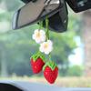 8Styles Knitted Car Rearview Mirror Hanging Ornament Car Interior Decoration Strawberry Pendant Daisy Lanyard Bag Pendant