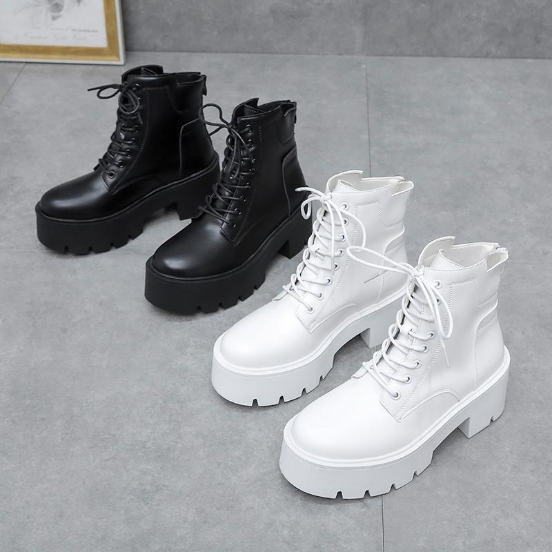 High Quality Shoes for Women Platform Boots Street Round Toe Ladies Shoes Zip Chunky High Heels Boots Women Zapatos De Mujer