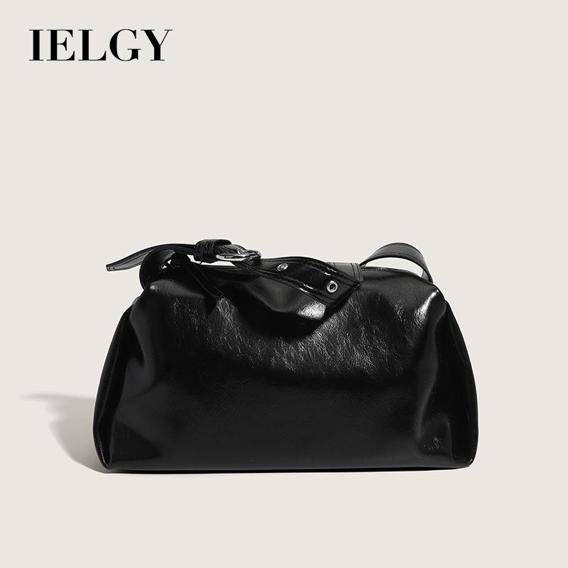 IELGY Женская сумка-подушка из текстурированной масляно-вощеной кожи однотонного цвета, глянцевая сумка через подмышку, сумка-мессенджер через плечо
