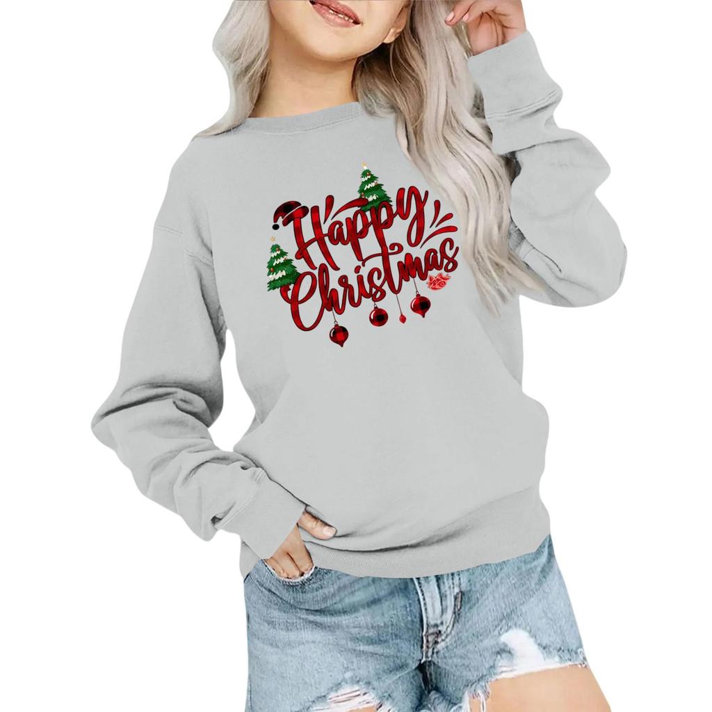 Kids' Fashion Loose-Fit Casual Long-Sleeve Christmas Print Oversized Crewneck Sweatshirt