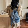 Denim Backpack Women's New Large-capacity Multi-pocket Portable Bucket Bag Student Commuter Travel Backpack