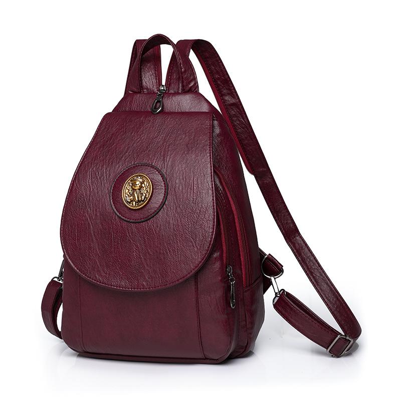 PU Backpack Women's Solid Color Large Capacity Travel Backpack