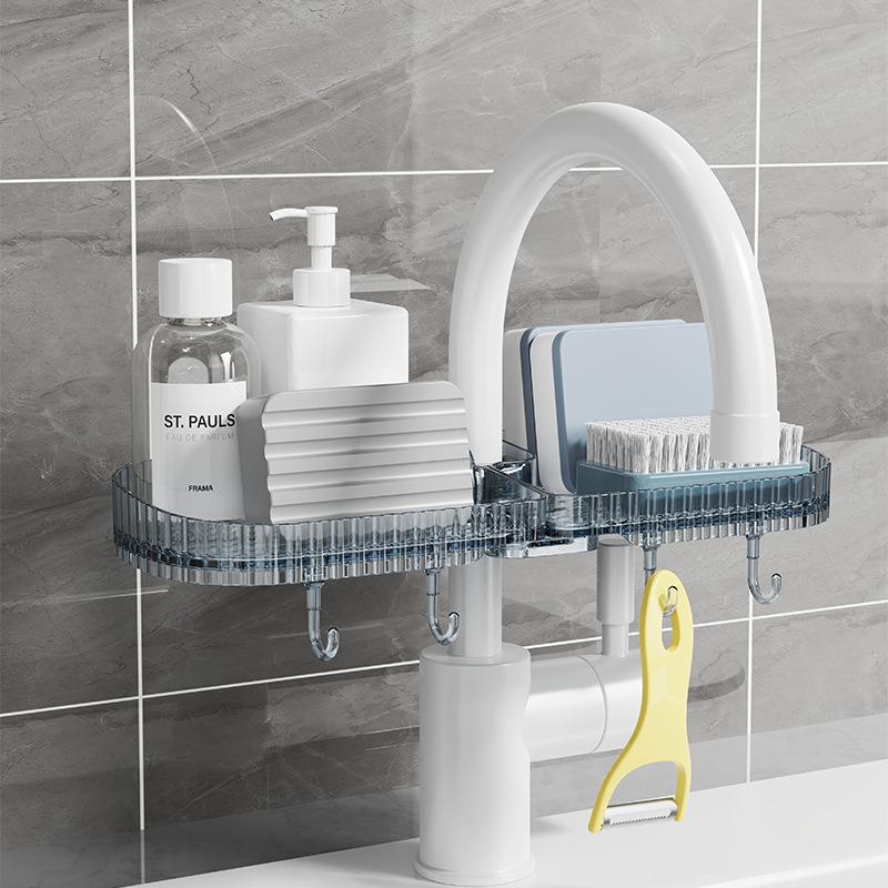 Стеллаж для хранения кранов для кухонной раковины, губки, щетки, слива, однослойная тряпка, стеллаж для хранения сантехники