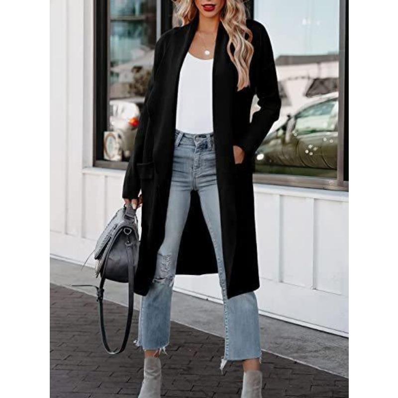 Осенне-зимняя женская повседневная длинная однотонная теплая куртка-пальто