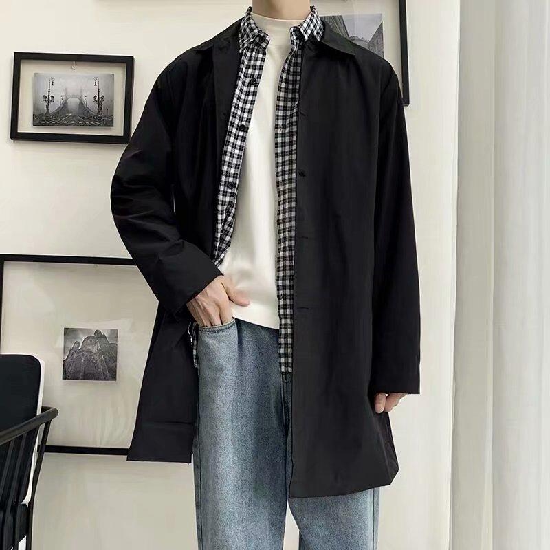 Мужской однобортный тренчкот средней длины, модный британский и корейский стиль, свободный крой от Dama