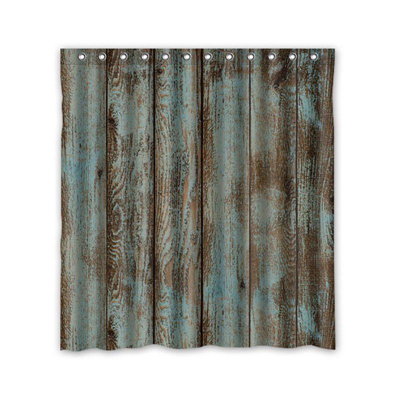 Штора Рустик для душа Дерево Амбарная дверь Узор Занавеска для ванны Водонепроницаемая с крючками