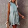 Women Plus Size Dress Sleeveless Sundresses Elegant Vintage Ladies Ruffle Beach Blue Mini Dresses Vestido