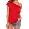 Korean Style Casual Women's Slanted Neck Off-Shoulder Irregular Short-Sleeve T-shirt