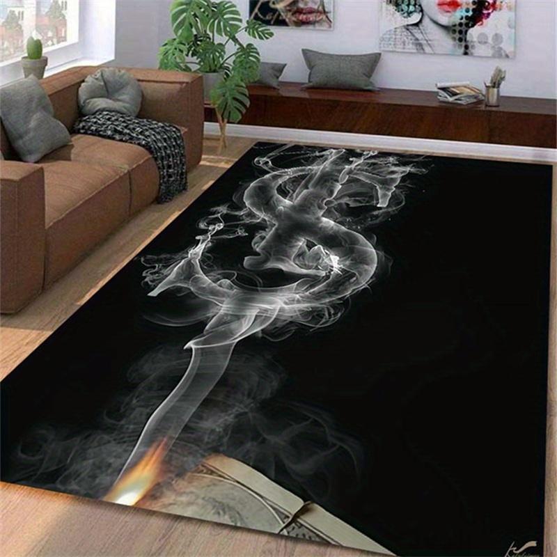 Black Smoke Print Rug - 100% Polyester Non-Slip Washable Rectangle Mat for Office Home Indoor Outdoor Modern Decor