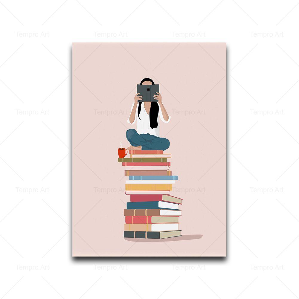 Funny Girl Reading Cocktail Coffee Posters Coffee Art Print Nordic Wall Art Canvas Painting Pictures Kitchen Cafe Bar Home Decor