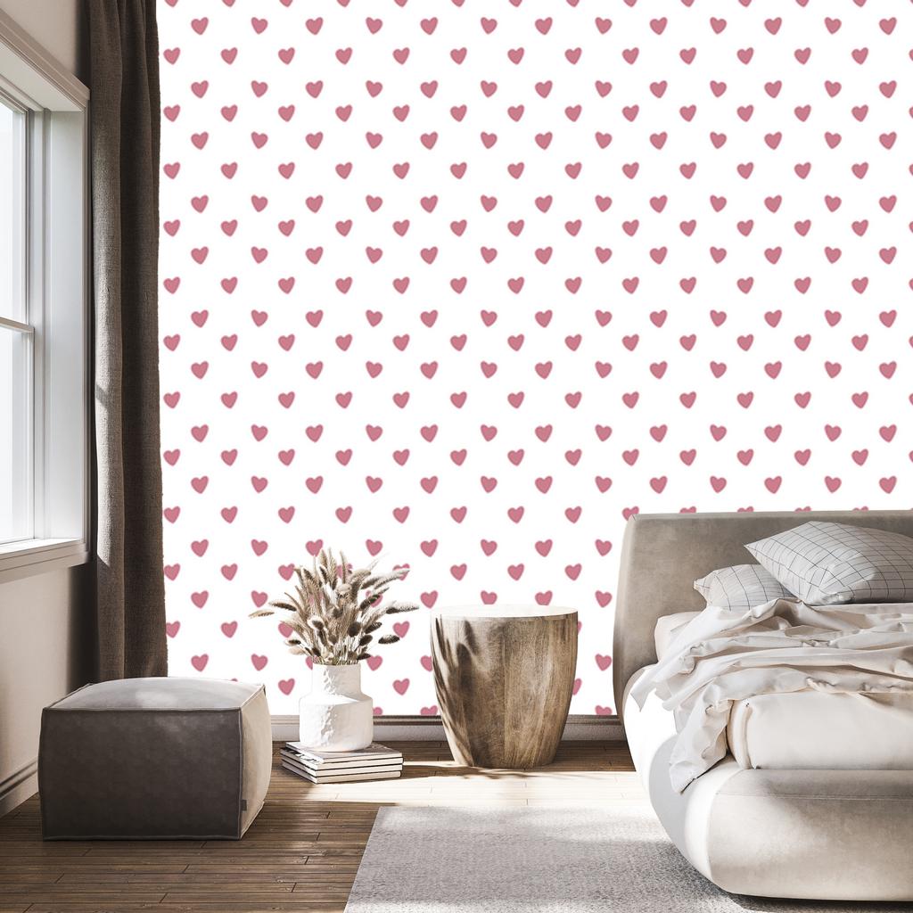 Heart Wallpaper White, Powder Pink and Pink 50x1000