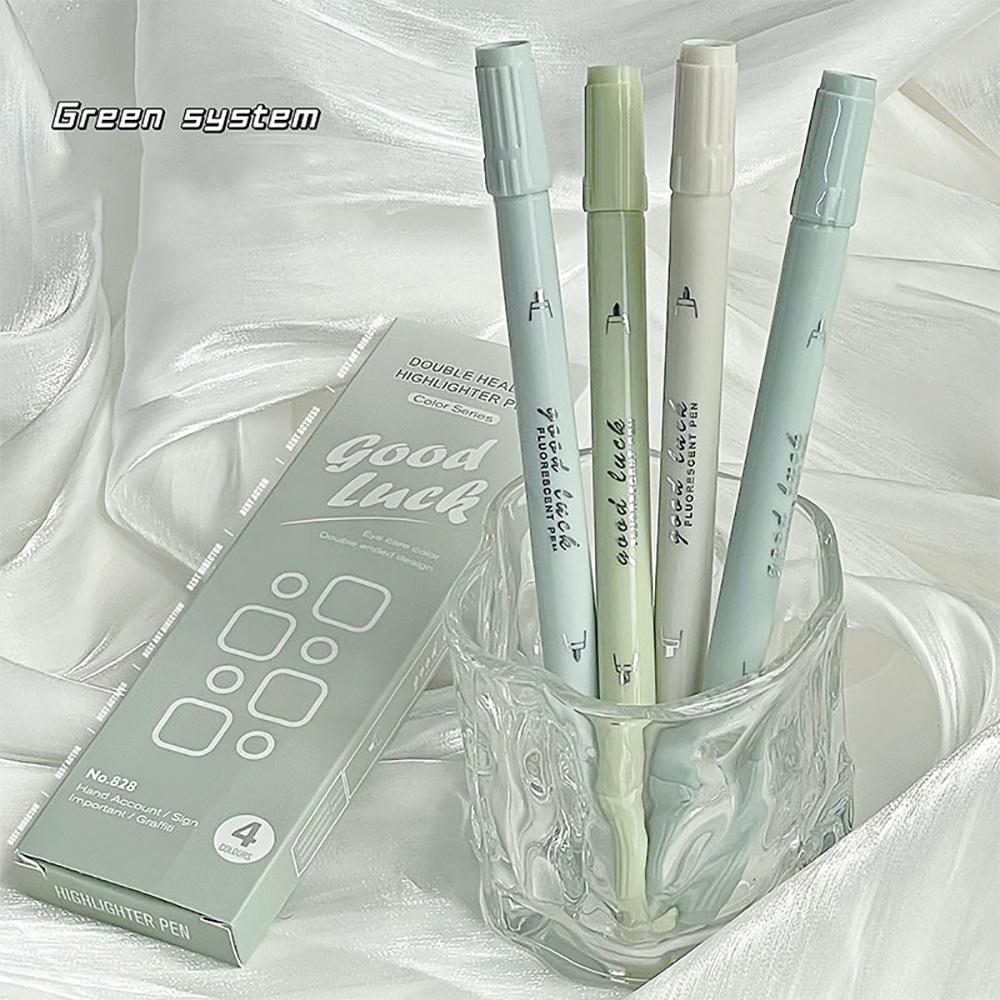 4Pcs/Set Gradient Double Head Fluorescent Highlighter Pen Markers Pastel Drawing Pen for School Office Supplies Stationery